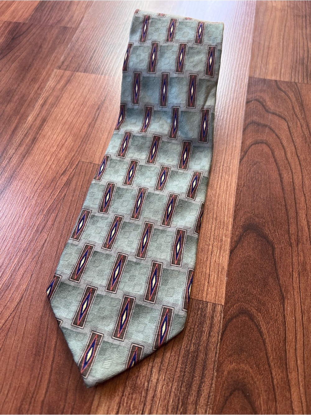 Vintage J.Z. Richards Nordstrom Silk Tie Geometric Sage Green Made USA